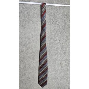 Vintage Barbara Blank New York Silk XL Tie Striped Red Black Brown Gray Pointed
